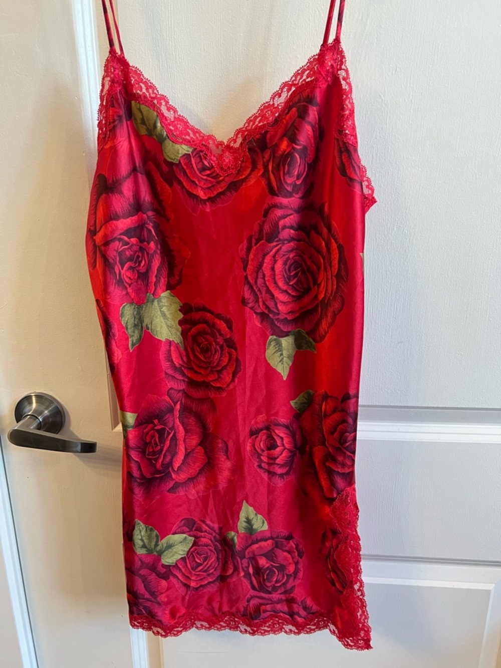 Victoria's Secret Red Rose Lace-Trim Satin Slip